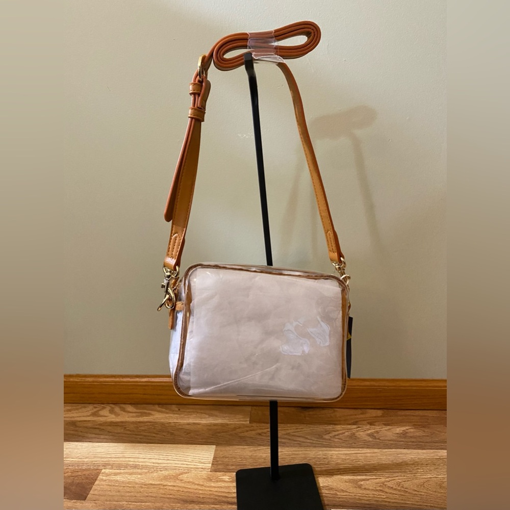 Camara CrossBody Bag Clear: Structured Vinyl Handbag, Adjustable Strap New